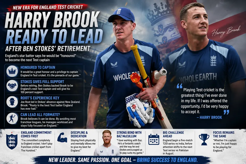 Harry Brook Ready to Lead England in Tests After Ben Stokes' Retirement
